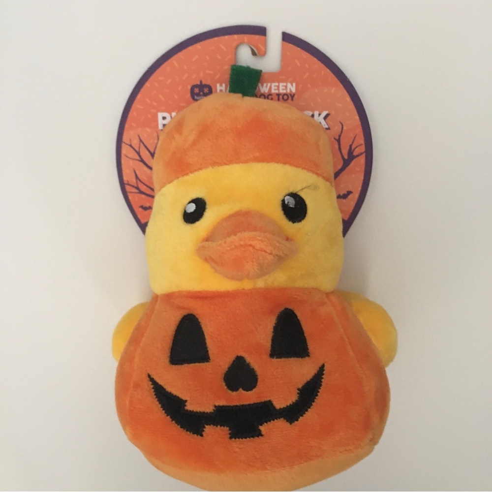NEW Dog Toy Pumpkin Duck Stuffed Plush Squeaker Machine Washable | FuzzYard